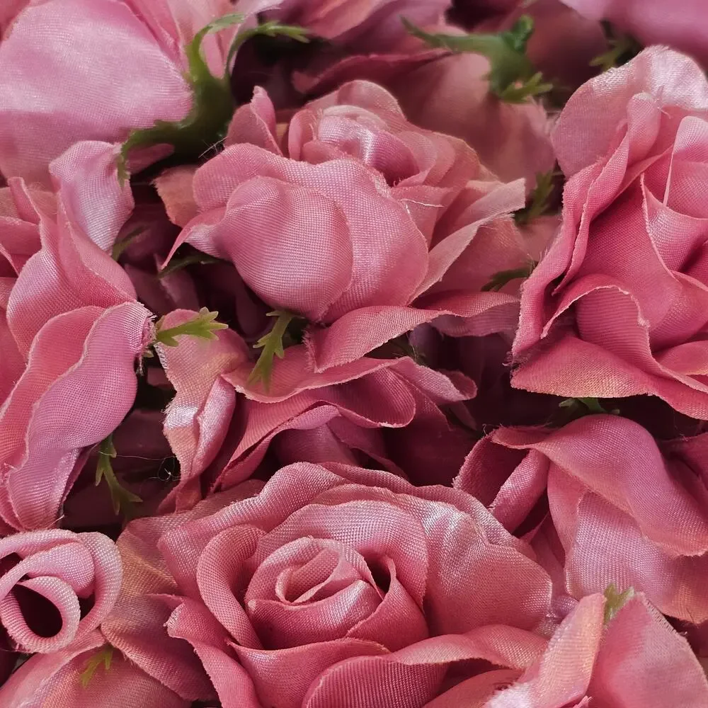 50 Pink Satin Rose Heads Stemless Wedding Floral Craft DIY 2.5in Flowers